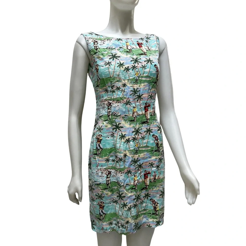 Vtg Reyn Spooner Dress Art of Eddy Y Golf Novelty Woodie Label Collectible Small